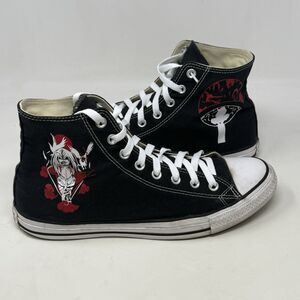 Converse Black High-Top Sneakers with Red and White Anime Graphics